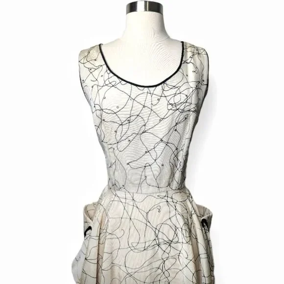 Vintage 50s Party Dress Circle Skirt Side Pockets Hand Sewn Midi - Picture 12 of 16